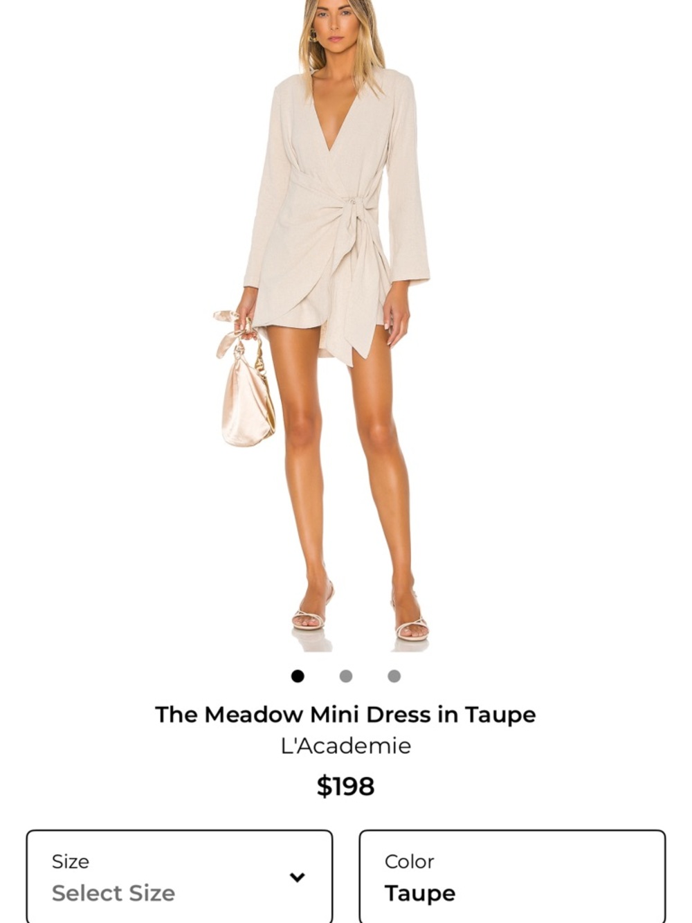 L'Academie Meadow Mini Wrap Dress in Taupe